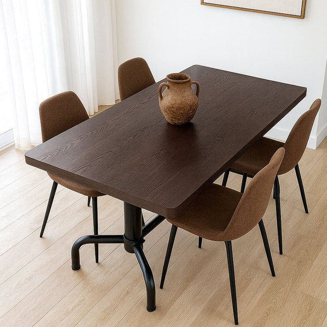 Esszimmertisch MCW P31 Industrial Design aus Gummiholz und Stahl, B/T/H: 140 x 80 x 74 cm, Braun/Schwarz - Bild 1