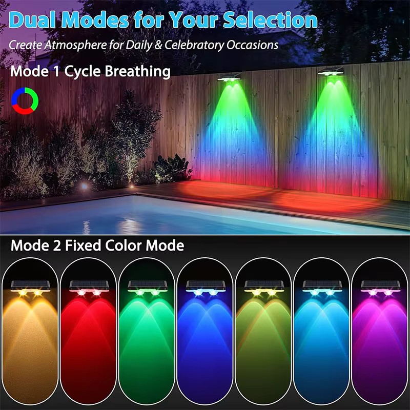VENUSWING Solar LED Außenleuchten im Set, wasserdichte Wandleuchten für Terrasse und Treppen, RGB Multicolour in Schwarz, modern und rechteckig - Bild 3