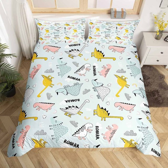 Binchi Outdoor Product Dinosaurier Bettwäscheset für Kinder mit Cartoon Dschungeltieren, 3-teilig, Mehrfarbig, B/H: 150 x 200 cm - Bild 1