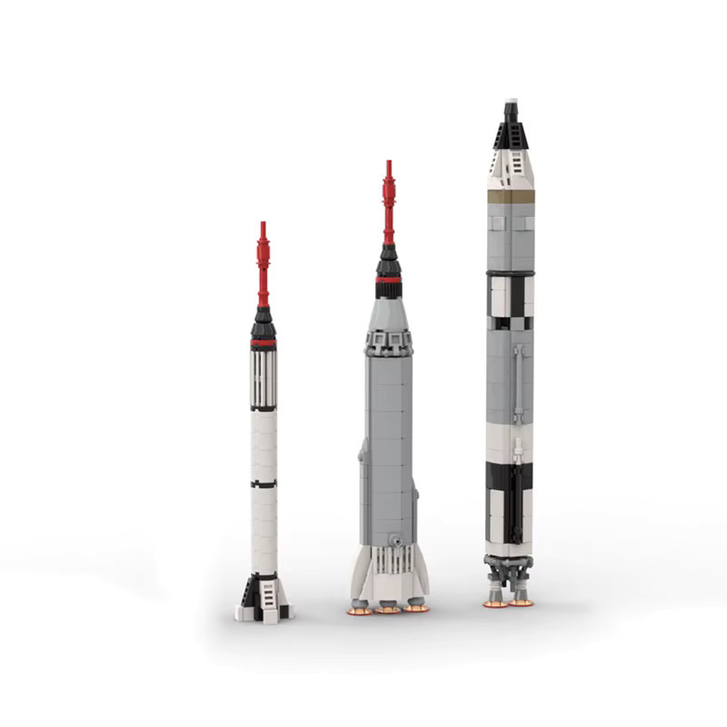 MOCBUILDING Saturn V Bausteine Set im Maßstab 1:110 aus der Mercury & Gemini Weltraum-Serie, 460 Teile, Weiß - Bild 3