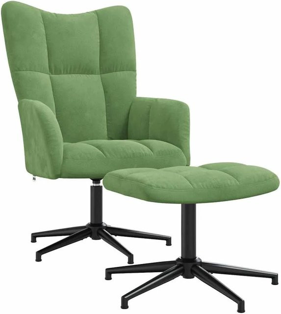 vidaXL Relaxsessel mit Hocker in Hellgrün aus Samt mit 360 Grad Drehsitz und Metallgestell - Bild 1