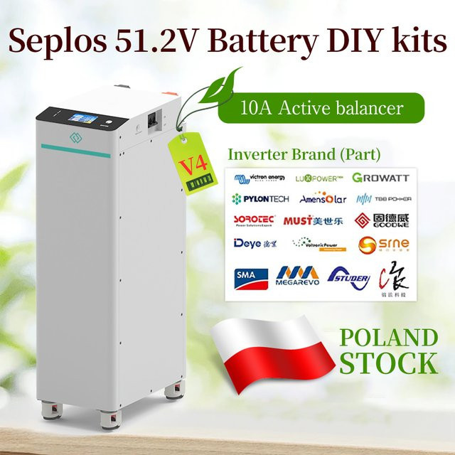 Seplos V4 DIY LiFePO4 Batteriegehäuse mit Smart BMS 48V 16S 200A 51,2V 280Ah BT LCD 2A Active Balancer Montagebox für Home Energy in Grau und Weiß - Bild 1