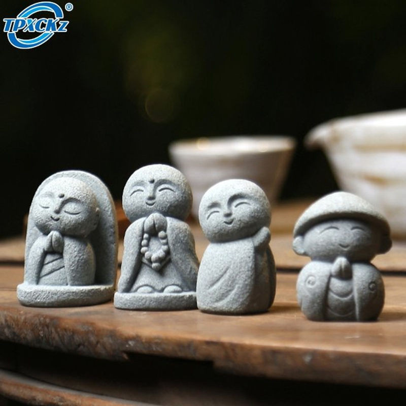 TPXCKz Jizo Buddha Skulptur als kleine Buddha Statue in Grau für Garten, Aquarium und Bonsai - Bild 1