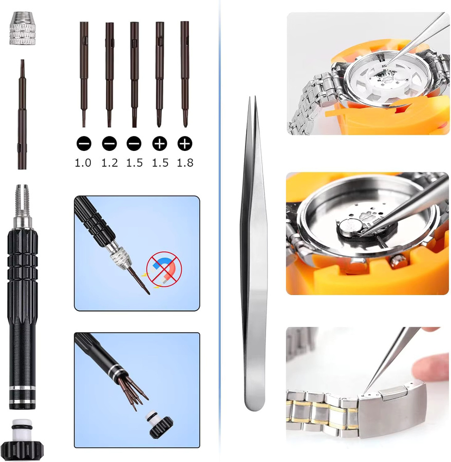 DQG Uhrenwerkzeug-Set, 32-teilig, Edelstahl, Schwarz, Unisex - Bild 2