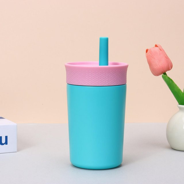 Owala Kaffeetasse aus Edelstahl mit Strohhalm, tragbarer Becher, 355 ml, See-Blau - Bild 1