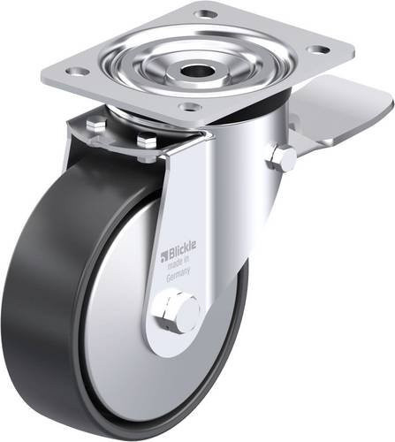 Blickle Stahlblech-Lenkrolle L-PP 150K-ST-EL-FA in Schwarz und Grau mit 150 mm Rad-Durchmesser und 300 kg Tragfähigkeit - Bild 1