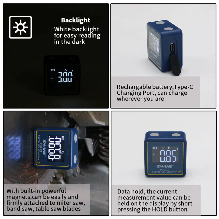 SHAHE Digitaler Winkelmesser und Neigungsmesser in Blau, tragbares Elektronik-Messgerät für präzise Nivellierung - Bild 5