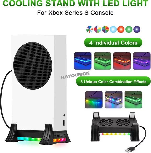 Hayoumon Kühlende Dockingstation für Xbox Series S mit 3-Gang-Lüfter und LED-Atmosphärenbeleuchtung in Weiß/Mehrfarbig - Bild 1