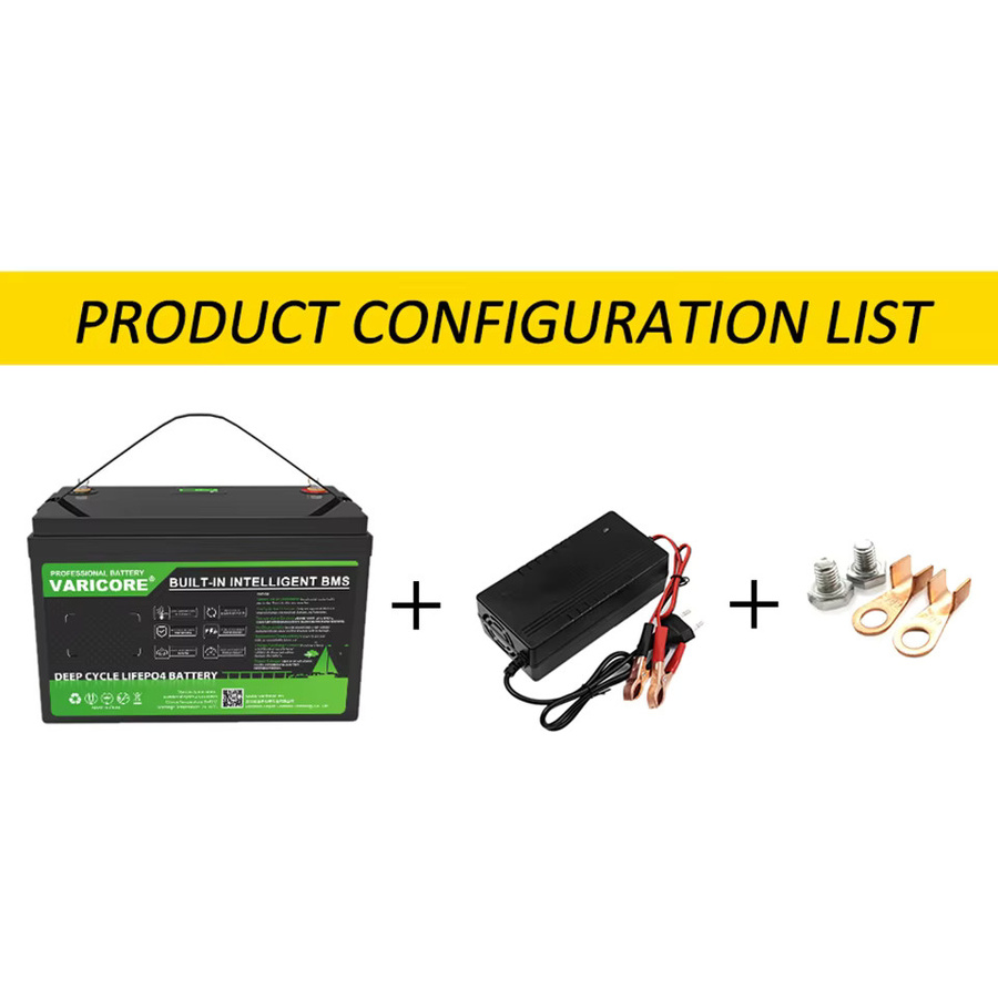 VariCore LiFePO4 Lithium-Eisenphosphat-Batterie 12V/12,8V 100Ah mit BMS und Ladegerät, Schwarz - Bild 6