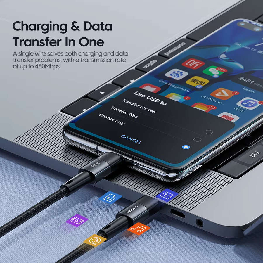 Toock USB-C auf USB-C Schnellladekabel mit PD-Unterstützung für MacBook Samsung und Xiaomi, 100 W, Schwarz - Bild 2