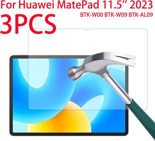 3er-Pack kratzfeste Displayschutzfolie aus gehärtetem Glas für Huawei MatePad 11,5 Zoll 2023 (Modelle BTK-W00, BTK-W09), transparent - Bild 1