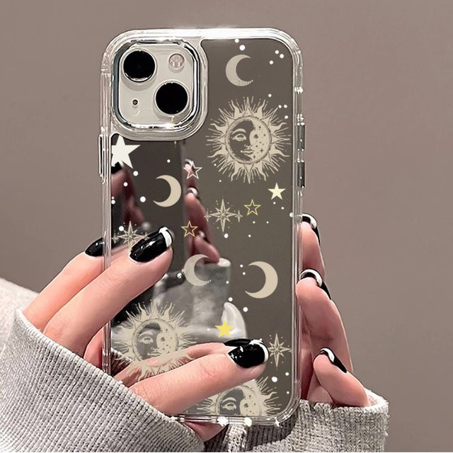 Stoßfeste Handyhülle mit Sonne Mond Stern Design für iPhone 16 17 15 14 13 12 11 Pro Max Plus in Transparent - Bild 1