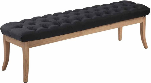 TPFLiving Sitzbank Romeo Chesterfield in Stoff antik-hell, Farbe: Schwarz, Breite: 150 cm - Bild 1