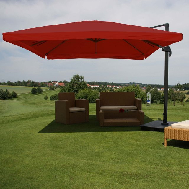 MCW Ampelschirm A96 mit Ständer, Farbe Bordeaux, Durchmesser: 4,24 m, Material: Polyester, Alu und Stahl - Bild 1