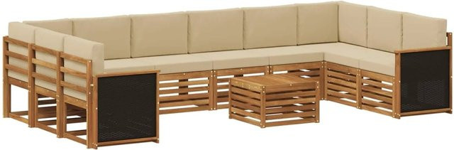 vidaXL Outdoor-Sofagarnitur aus Akazienholz mit 8 Kissen in Natur-beige - Bild 1