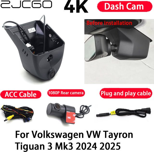 ZJCGO 4K Dash Cam Videorecorder mit Nachtsicht Plug and Play für Volkswagen VW Tayron Tiguan 3 Mk3, Schwarz - Bild 1