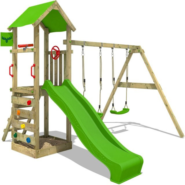 Fatmoose Spielturm KiwiKey Klettergerüst mit Rutsche in Apfelgrün - Bild 1