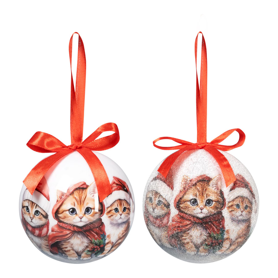 Viva Domo Weihnachtskugeln Katzen aus Glas, 14 Stück, Weiß und Rot - Bild 2