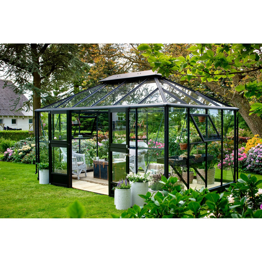Juliana Gewächshaus Grand Oase 13 in Anthrazit-Schwarz mit 13 m² Fläche, Sicherheitsglas und Fundamentrahmen - Bild 2