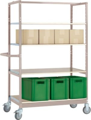 Etagenwagen Manuflex VARIMOBIL aus Stahlblech mit 4 höhenverstellbaren Holzböden, Farbe: grau/beige, Tiefe: 60 cm - Bild 1