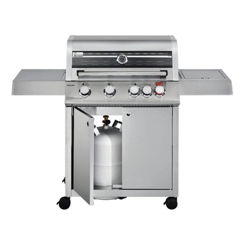 THOR Gasgrill Virginia 4 in Silber mit Seitenbrenner, Thermometer und Warmhalterist in Edelstahl-Optik, B/T/H: 144,5 x 56,5 x 117 cm - Bild 2