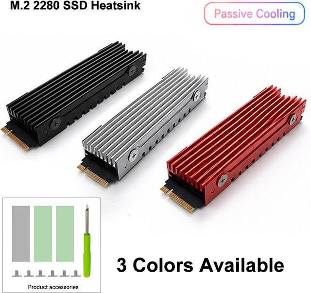AuyiHomu M.2 2280 SSD-Kühlkörper aus Aluminium mit Wärmeleitpad für NVMe/M.2 SSD, kompatibel mit Desktop-PC und PS5, Silber/Schwarz - Bild 1