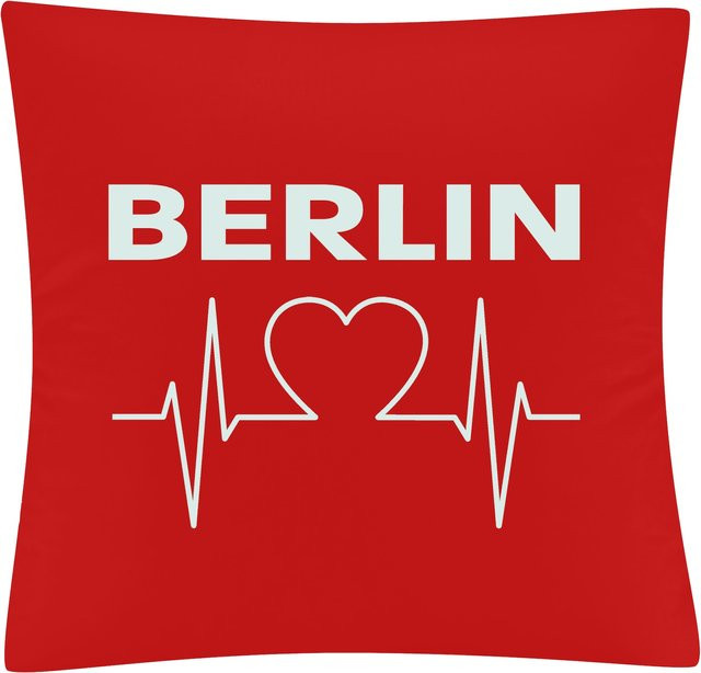 Kissenbezug multifanshop Berlin Herzschlag Design in Rot und Weiß - Bild 1
