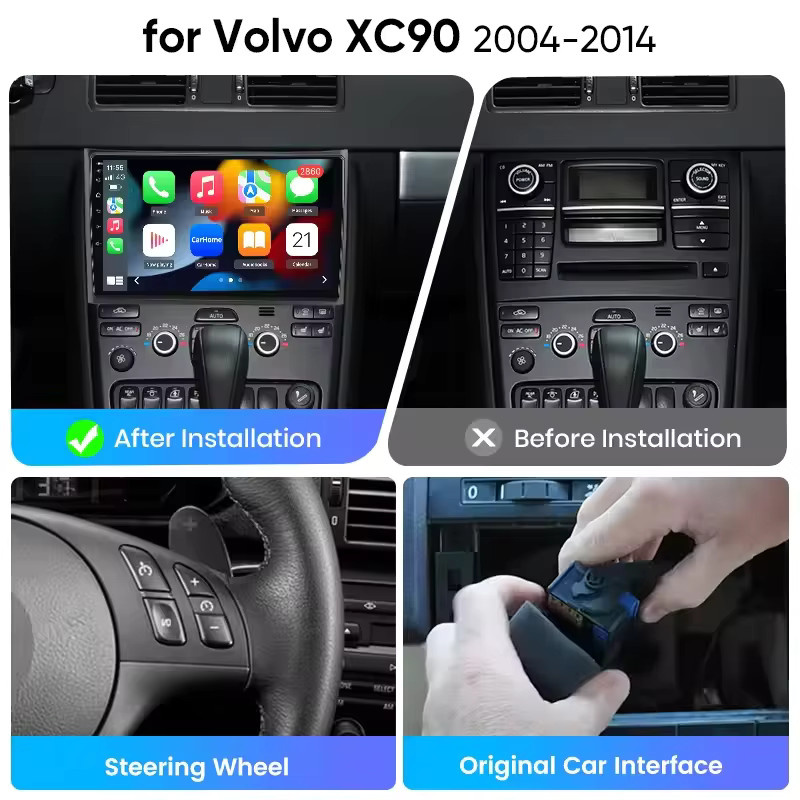 Junsun Kabelloses CarPlay und Android Auto Autoradio für Volvo XC90 2004-2014 mit 10.0 Zoll Display, GPS, Bluetooth, WiFi und 4G in Schwarz - Bild 2