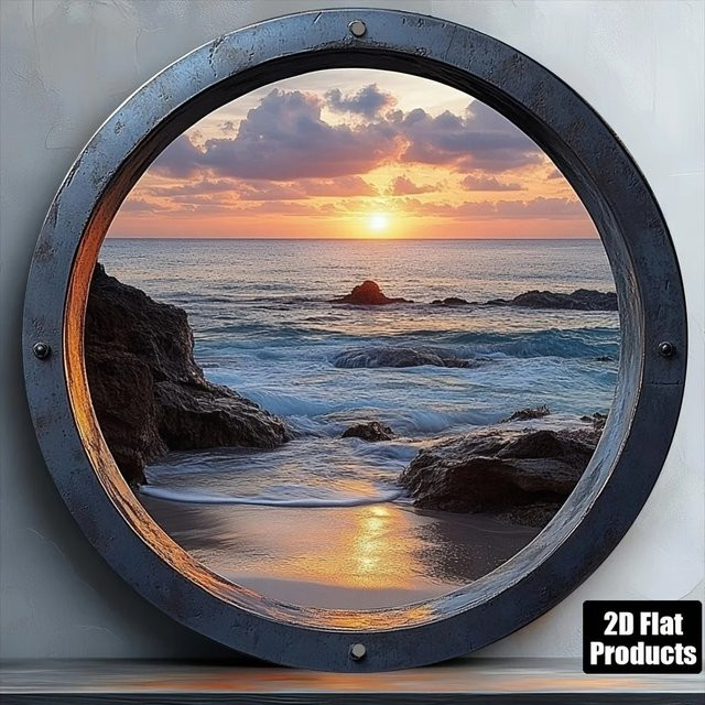 CIFBUY Vintage Metall-Wandkunst Rundes Retro Strand-Schild mit Sonnenuntergang, Durchmesser: 30 cm, Mehrfarbig - Bild 1
