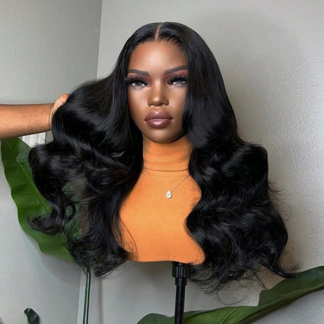 QZOQZO Body Wave Lace Front Perücke aus Echthaar, Schwarz, Damen - Bild 1