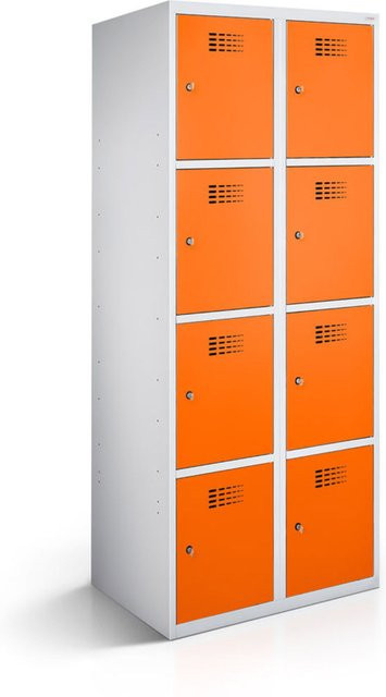 rotstahl Fächerschrank mit 8 Fächern in Orange und lichtgrauem Korpus, B/T/H: 60 x 50 x 180 cm - Bild 1