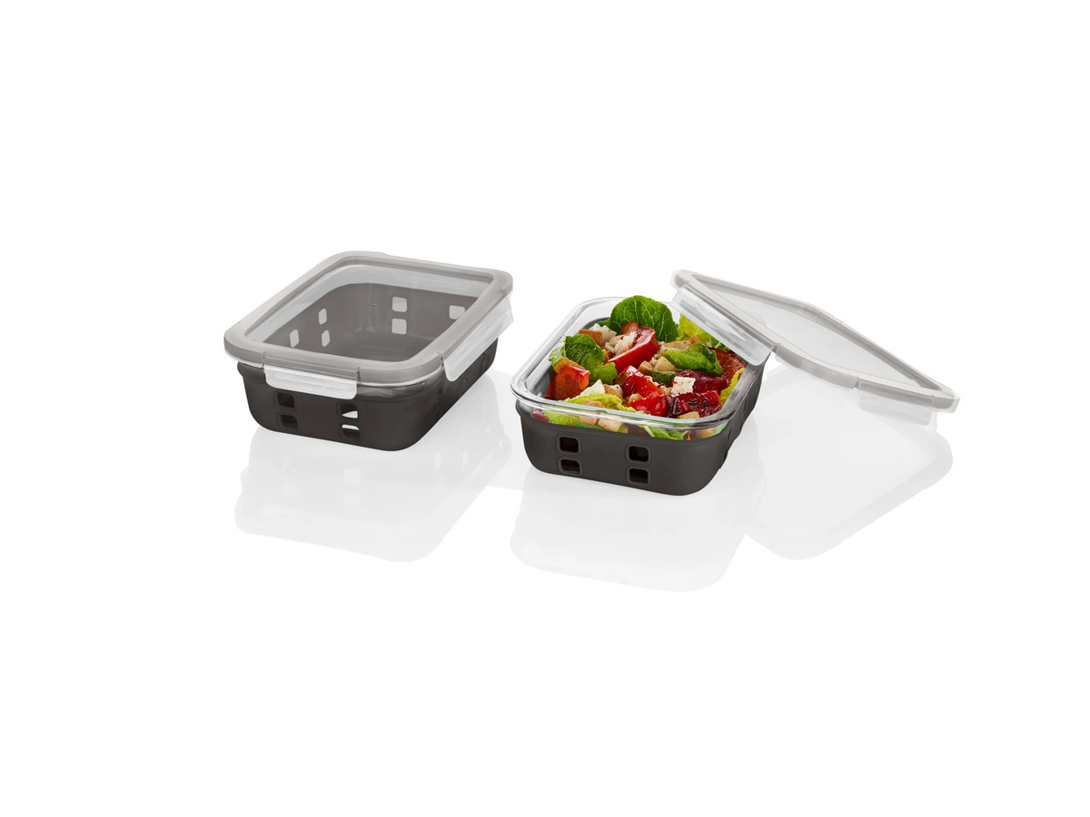 LIVARNO HOME Lunchbox aus Glas mit Silikonschutz und Clip-Verschluss, 2er-Set, Schwarz, mikrowellengeeignet - Bild 2