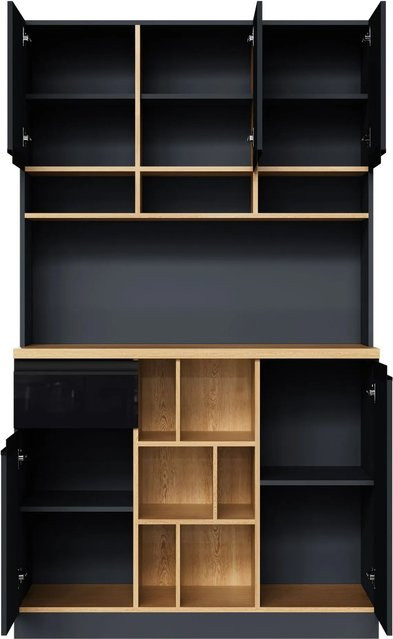 okwish Küchenschrank in Schwarz mit Hochglanztüren und Metallgriffen, B/T/H: 105 x 45 x 185 cm - Bild 1