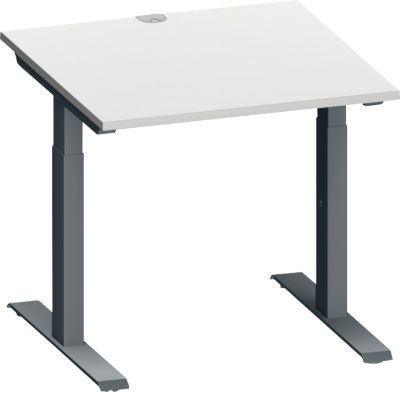 Schäfer Shop Genius Schreibtisch MODENA FLEX, höhenverstellbarer Schreibtisch mit T-Fuß Rechteckrohr, quadratisch, lichtgrau/anthrazit, B: 80 cm, T: 80 cm, H: 65-85 cm - Bild 1