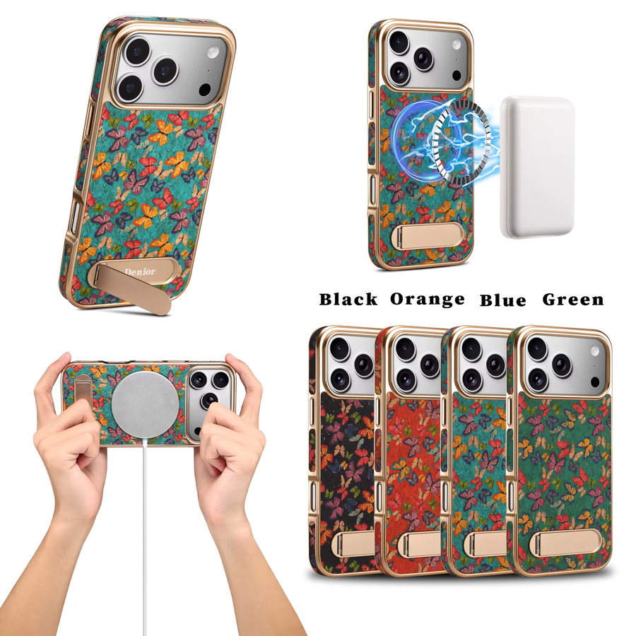 Denior Magnetische Kabellose Ladestation Handyhülle mit Schmetterling Totem Design für iPhone 17 16 15 14 13 Pro Max Plus Air in Orange Multicolour - Bild 6