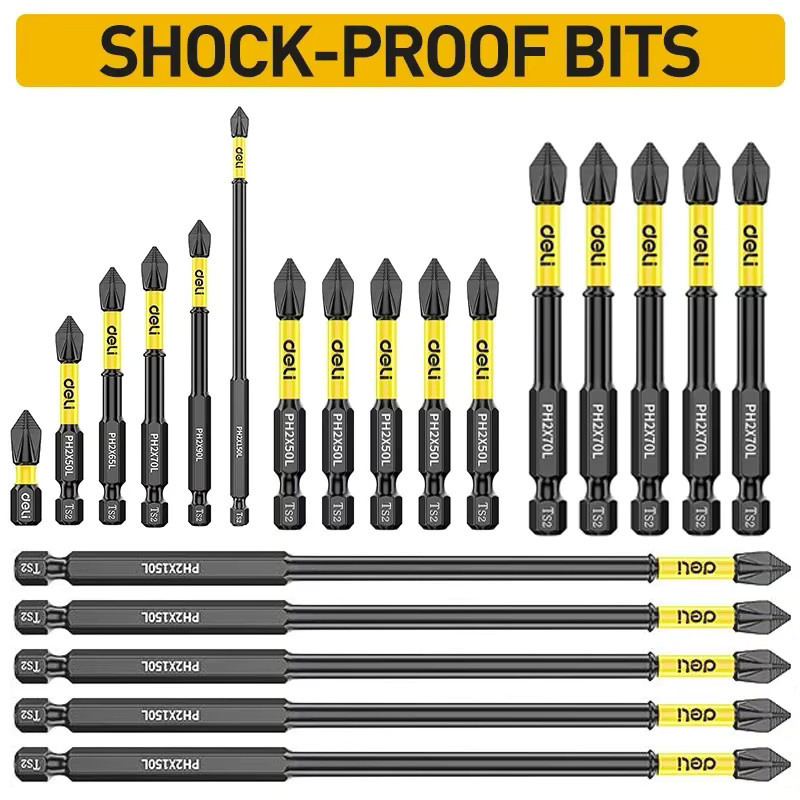 Deli Schraubendreher-Bit Set PH2, 6 Stück, rutschfest und stoßfest, magnetisch, Längen: 25 mm, 50 mm, 65 mm, 70 mm, 90 mm, 150 mm - Bild 2