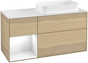 V&B Waschtischunterschrank Finion mit Wandbeleuchtung in Weiß und Eichen-Veneer, B/T: 120 x 60 cm - Bild 1