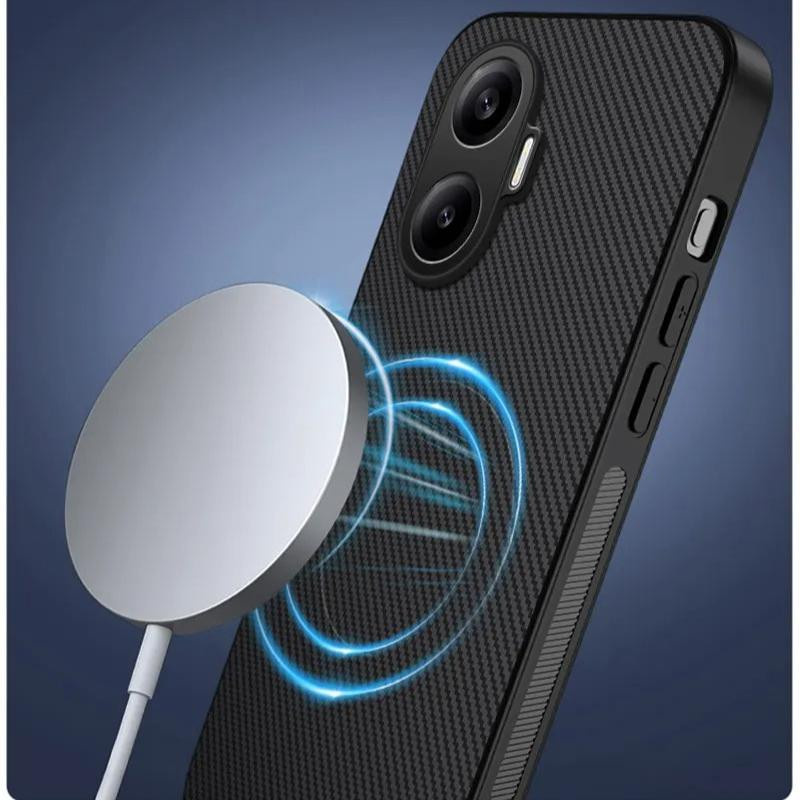 Xiaomi POCO F7 Magnetische Handyhülle aus Kohlefaser Leder in Schwarz mit Matt Textur und kabelloser Ladefunktion - Bild 4