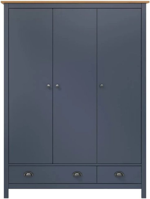 vidaXL Kleiderschrank Hill aus Kiefernholz mit 3 Türen und integrierten Schubladen, Grau/Braun, B/T/H: 127 x 50 x 170 cm - Bild 2