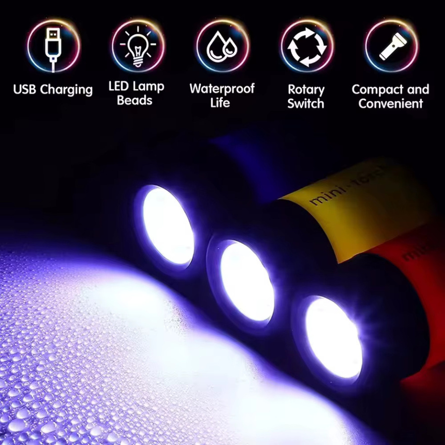 Wiederaufladbare Mini LED Taschenlampe als Schlüsselanhänger mit USB-Ladefunktion, wasserdicht, Schwarz/Grün - Bild 2