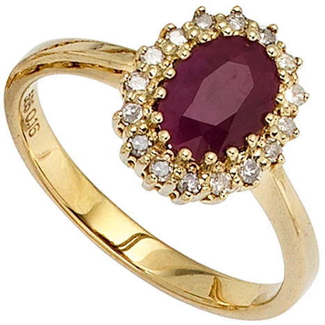 Colfem Ring 585 Gelbgold, Rubin, Diamant, Damen, Ringgröße 54 - Bild 1