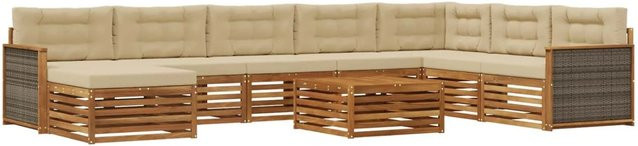 vidaXL Outdoor-Sofagarnitur aus Akazie Massivholz in Natur und Beige, 9-teiliges U-Shape Set mit UV-beständigen Polstern und Armlehnen - Bild 1