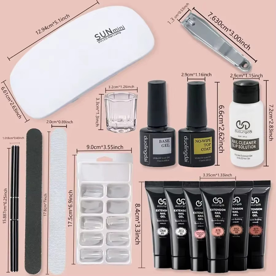 DUOLINGDAI Poly-Verlängerungsgel-Set, 6 Farben, mit Lampe, Basis und Decklack - Bild 2