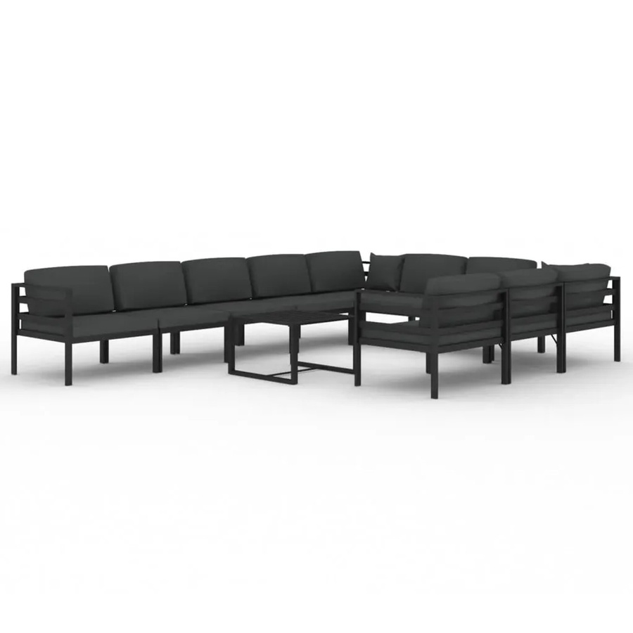 vidaXL 11-teiliges Garten-Lounge-Set in U-Form aus Aluminium mit Kissen, Farbe Anthrazit - Bild 2