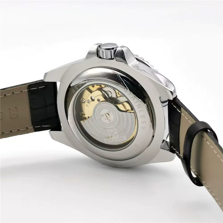 AOKULASIC Armbanduhr Automatik, Edelstahl, Leder, Schwarz, Herren - Bild 2