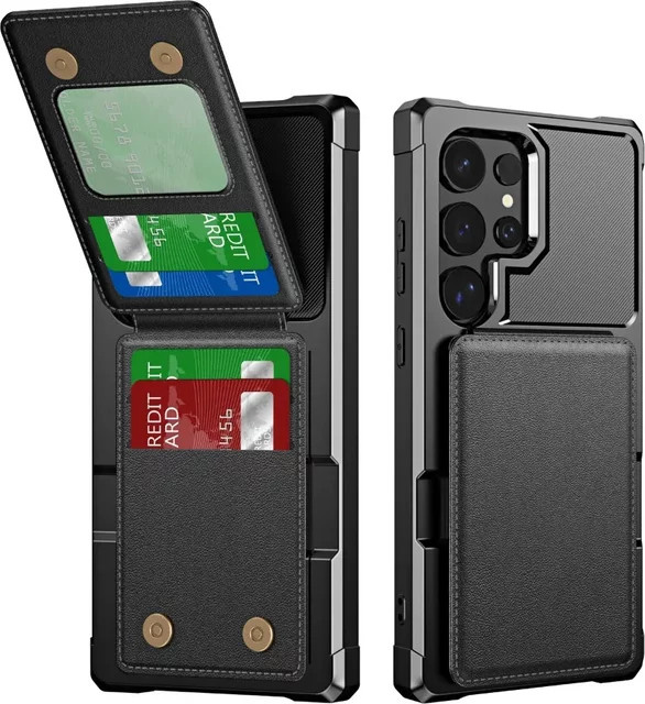 Handyhülle mit Kartenhalter für Samsung Galaxy S25 S26 S24 S23 S22 S21 Ultra Plus und A-Serie in Schwarz und Lila - Bild 1