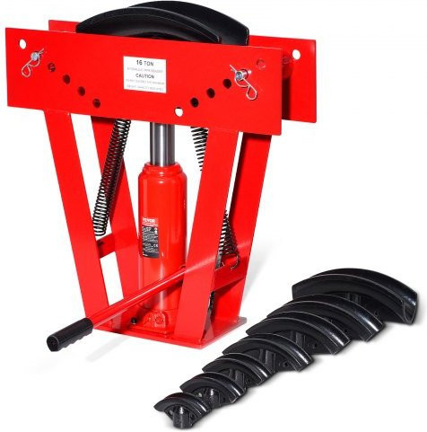 VEVOR Hydraulische Rohrbiegemaschine 16 Tonnen in Rot mit 8 Matrizen (1/2 bis 3 Zoll) und verstellbaren Rollen für 90-180 Grad - Bild 1