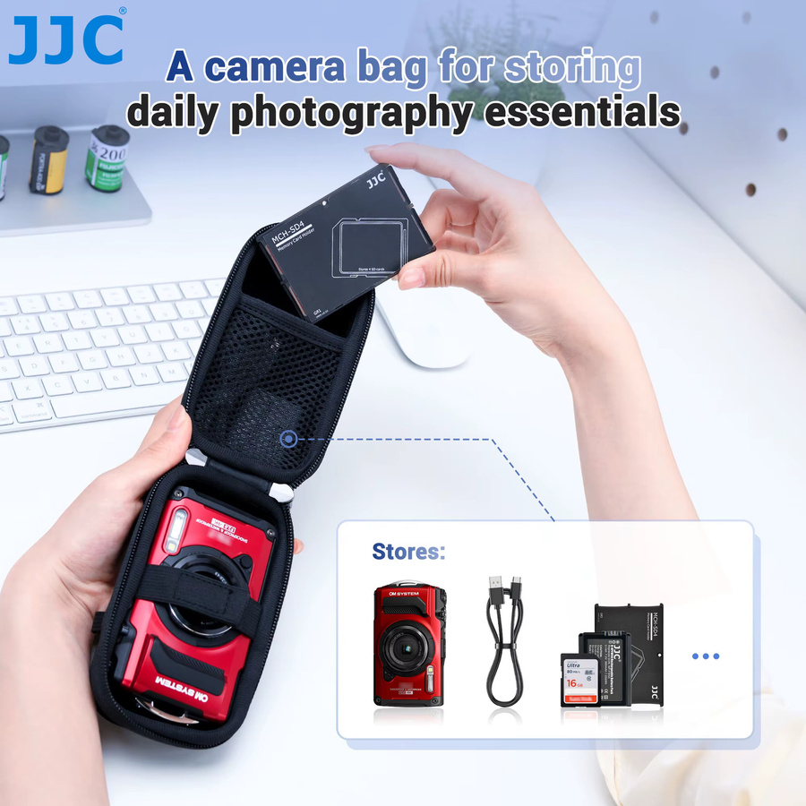 JJC Kompakte Kameratasche für Olympus TG-Serie in Schwarz mit Schultergurt-Karabiner - Bild 5