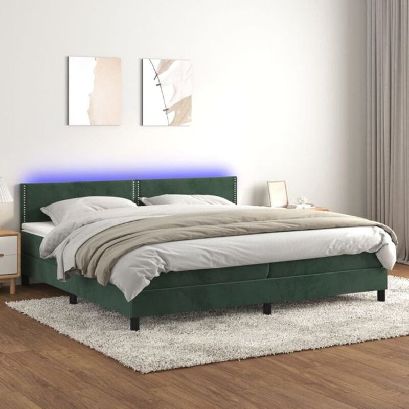 Vidaxl Boxspringbett mit Matratze aus Samt in Grün und Weiß, B/T/H: 200 x 200 x 88 cm - Bild 1