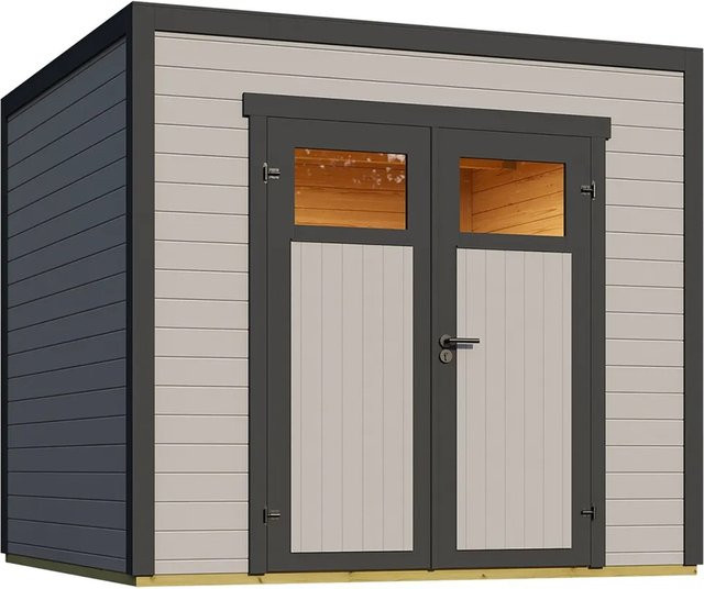 Weka Gartenhaus Batu 1,5 Flachdach aus Fichtenholz in Light Grey mit Doppeltür, Breite: 250 cm, Tiefe: 200 cm - Bild 1